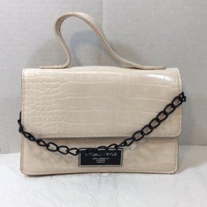 Kendall + Kylie L.A. Studio Handbag Faux Crocodile Leather w/ Chain Light Beige